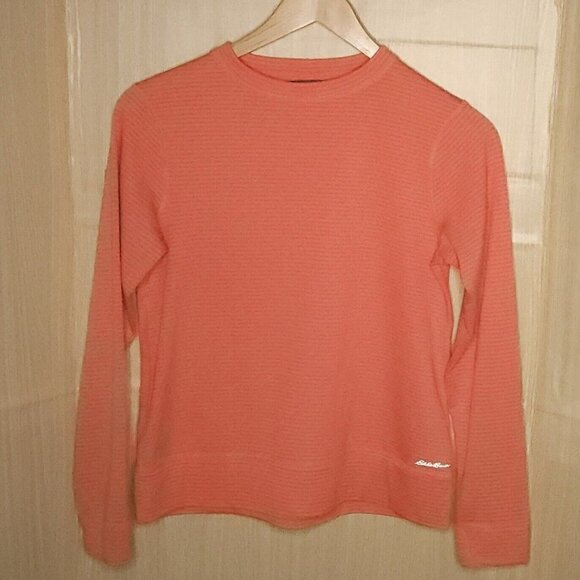 Eddie Bauer Womens Orange Striped Long Sleeve Activewear Top Medium - Picture 1 of 5